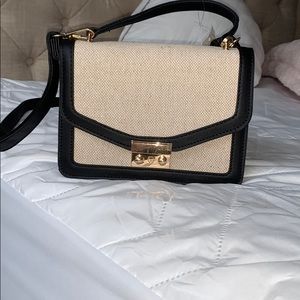 Canvas and black purse